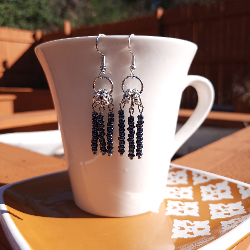 Dark Blue Seed Bead Tibetan Bead Dangle Earrings 18$
